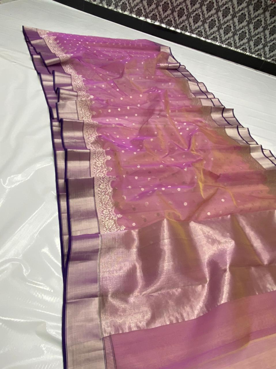 Handwoven Antique fuchsia Color Organza Chanderi Katan Silk Saree - Authentic Chanderi silk sarees Chanderi Saree