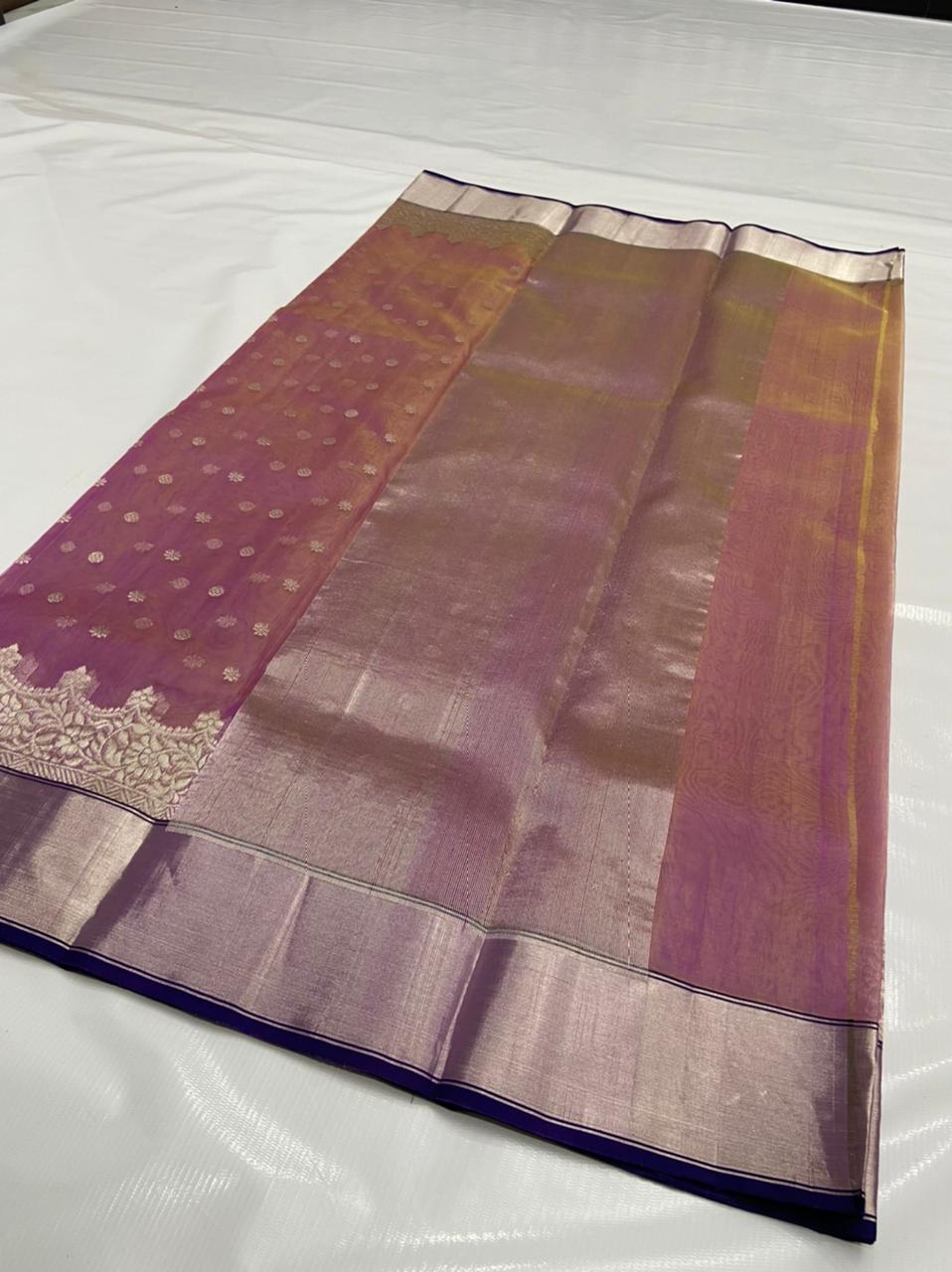 Handwoven Antique fuchsia Color Organza Chanderi Katan Silk Saree - Authentic Chanderi silk sarees Chanderi Saree - View 2