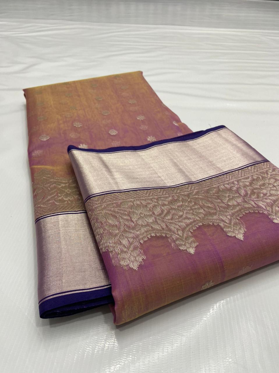 Handwoven Antique fuchsia Color Organza Chanderi Katan Silk Saree - Authentic Chanderi silk sarees Chanderi Saree - View 3