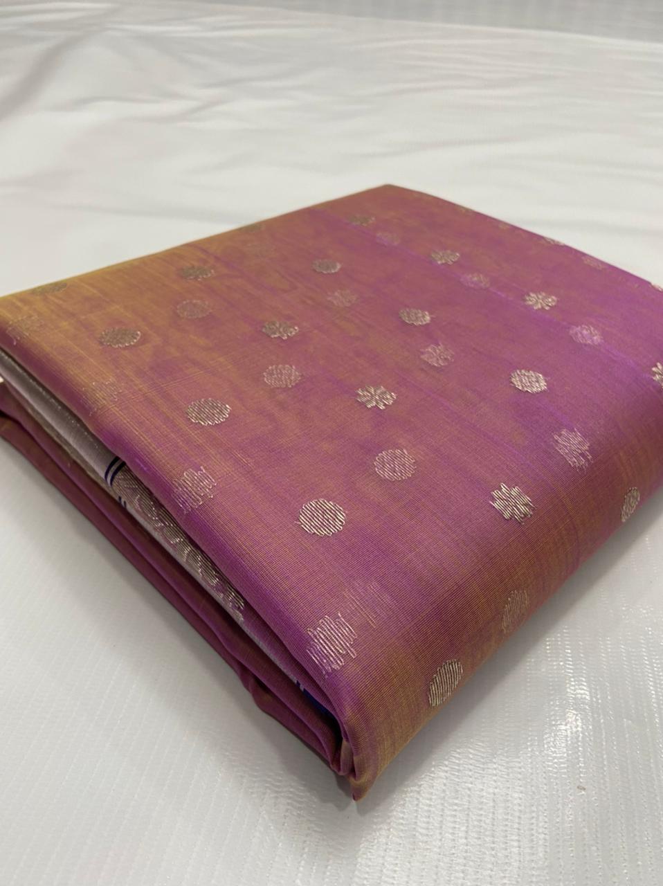 Handwoven Antique fuchsia Color Organza Chanderi Katan Silk Saree - Authentic Chanderi silk sarees Chanderi Saree - View 4