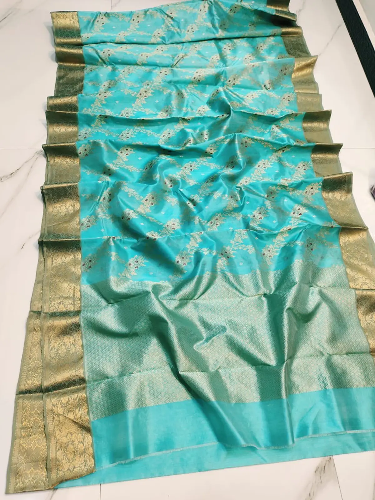 Handwoven Aqua Blue Aqua Blue Pattu Silk Saree - Authentic Chanderi Silk Saree Chanderi Saree - View 1