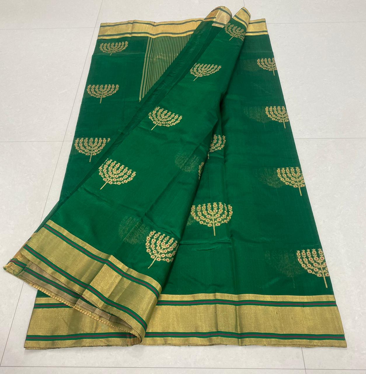Handwoven Aqua Deep Color Chanderi Pattu Silk Saree - Authentic Chanderi silk sarees Chanderi Saree