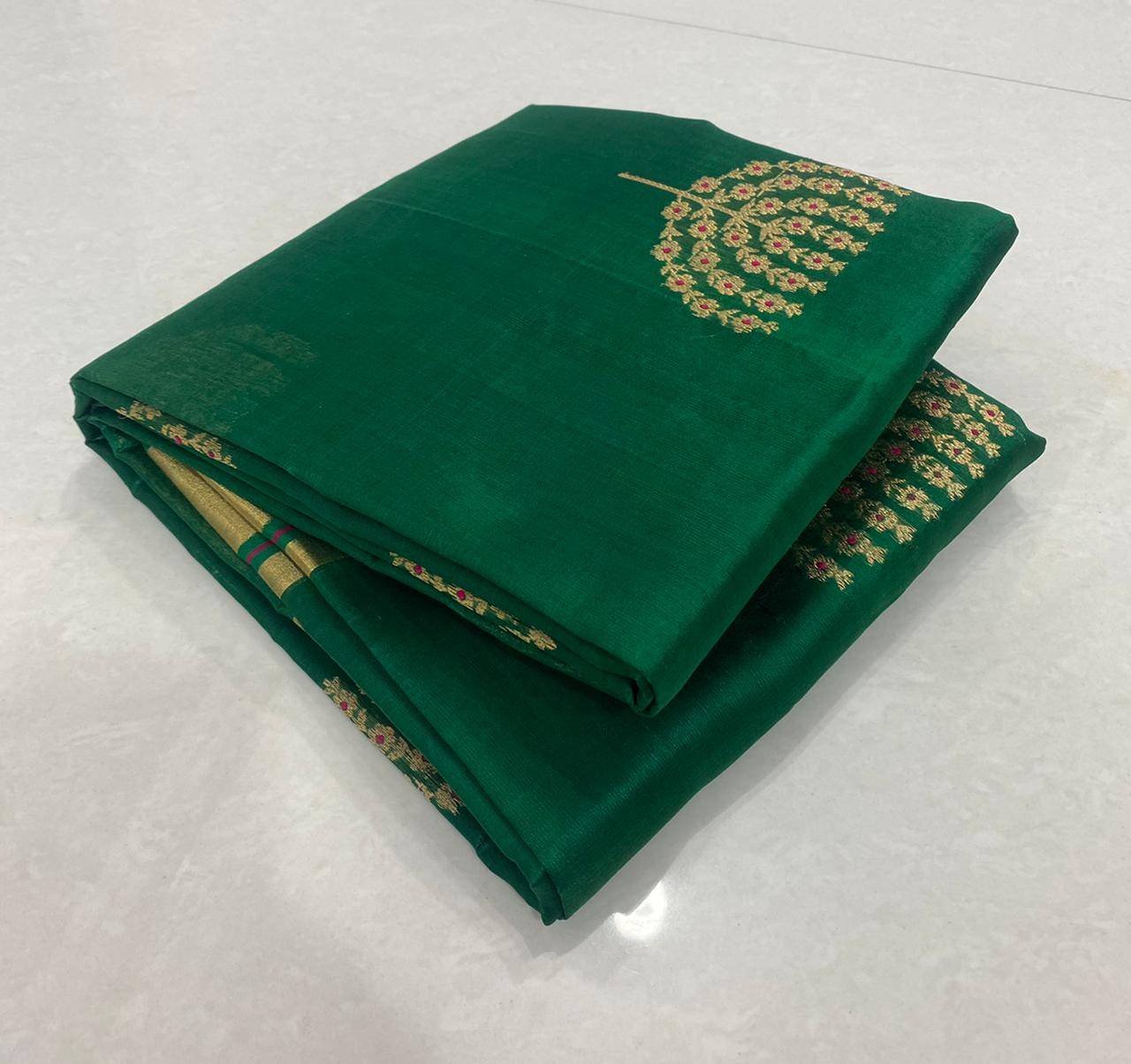 Handwoven Aqua Deep Color Chanderi Pattu Silk Saree - Authentic Chanderi silk sarees Chanderi Saree - View 3