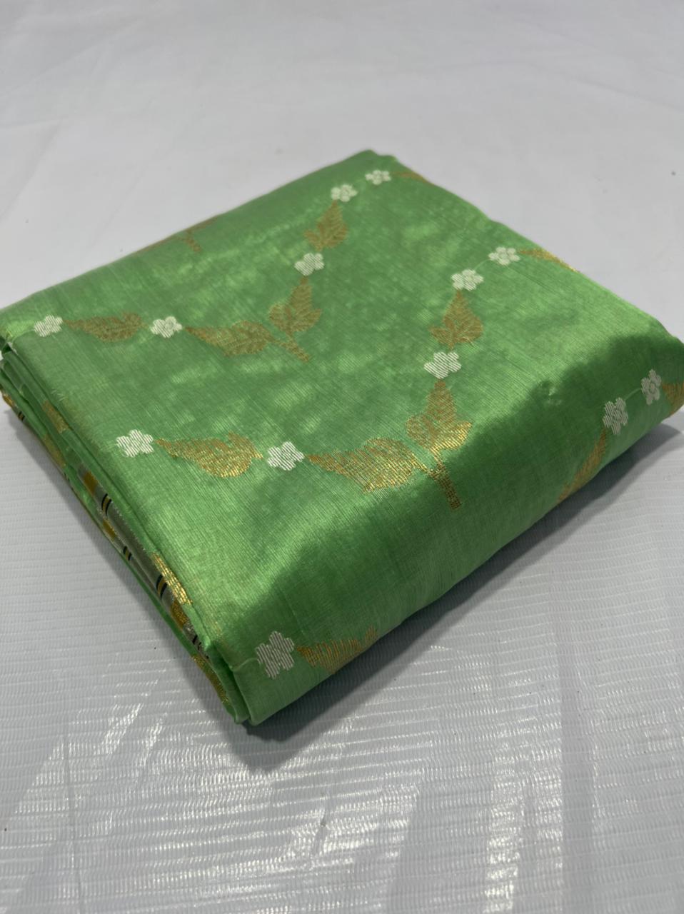 Handwoven Asparagus Color Chanderi Pattu Silk Saree - Authentic Chanderi silk sarees Chanderi Saree - View 3
