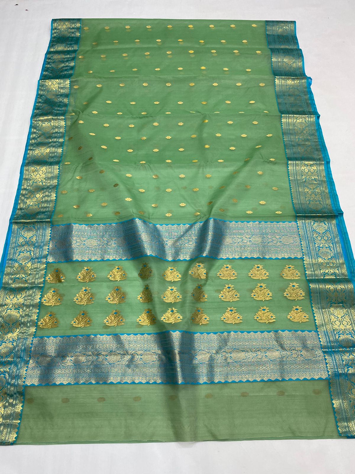 Handwoven Asparagus Color Organza Chanderi Katan Silk Saree - Authentic Chanderi silk sarees Chanderi Saree - View 2