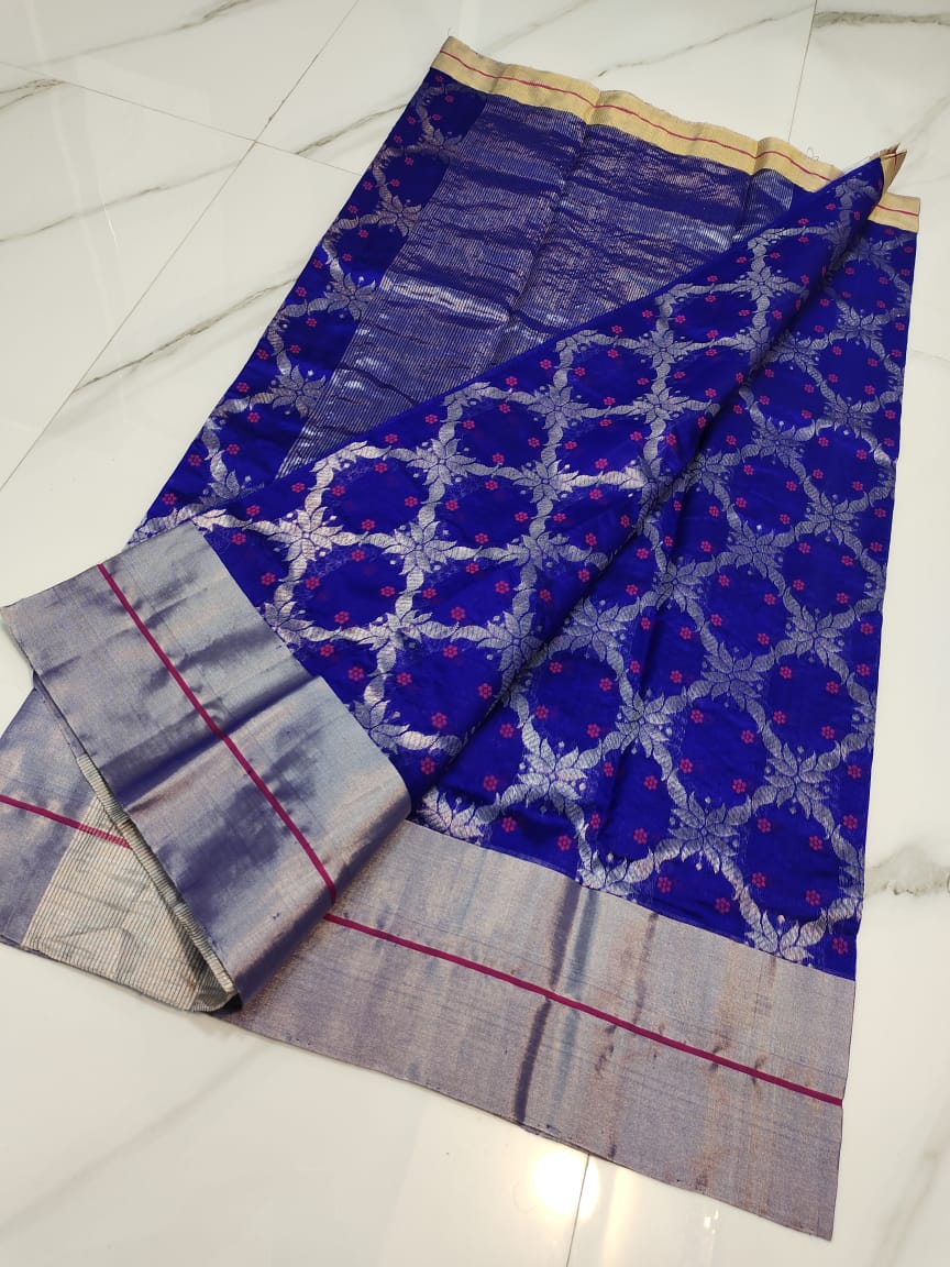 Handwoven Astronaut Color Chanderi Pattu Silk Saree - Authentic Chanderi silk sarees Chanderi Saree