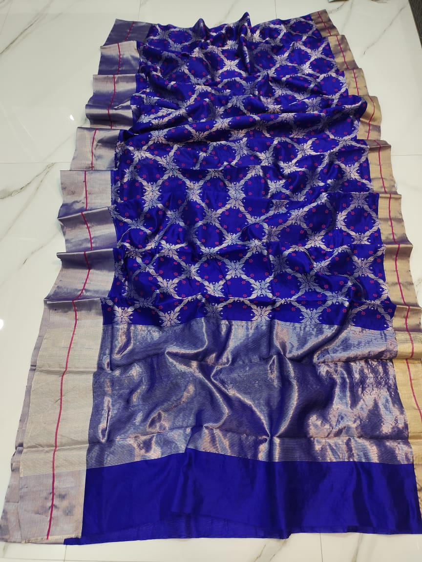 Handwoven Astronaut Color Chanderi Pattu Silk Saree - Authentic Chanderi silk sarees Chanderi Saree - View 2