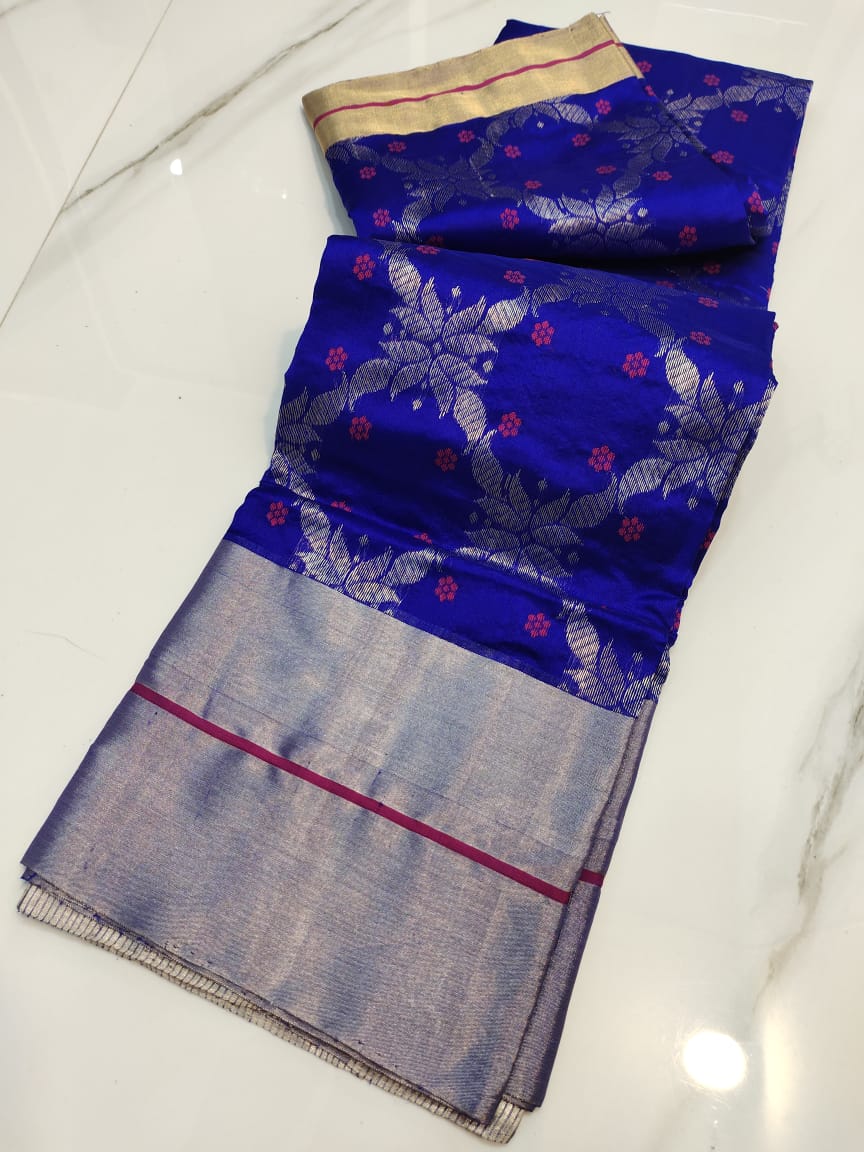Handwoven Astronaut Color Chanderi Pattu Silk Saree - Authentic Chanderi silk sarees Chanderi Saree - View 3