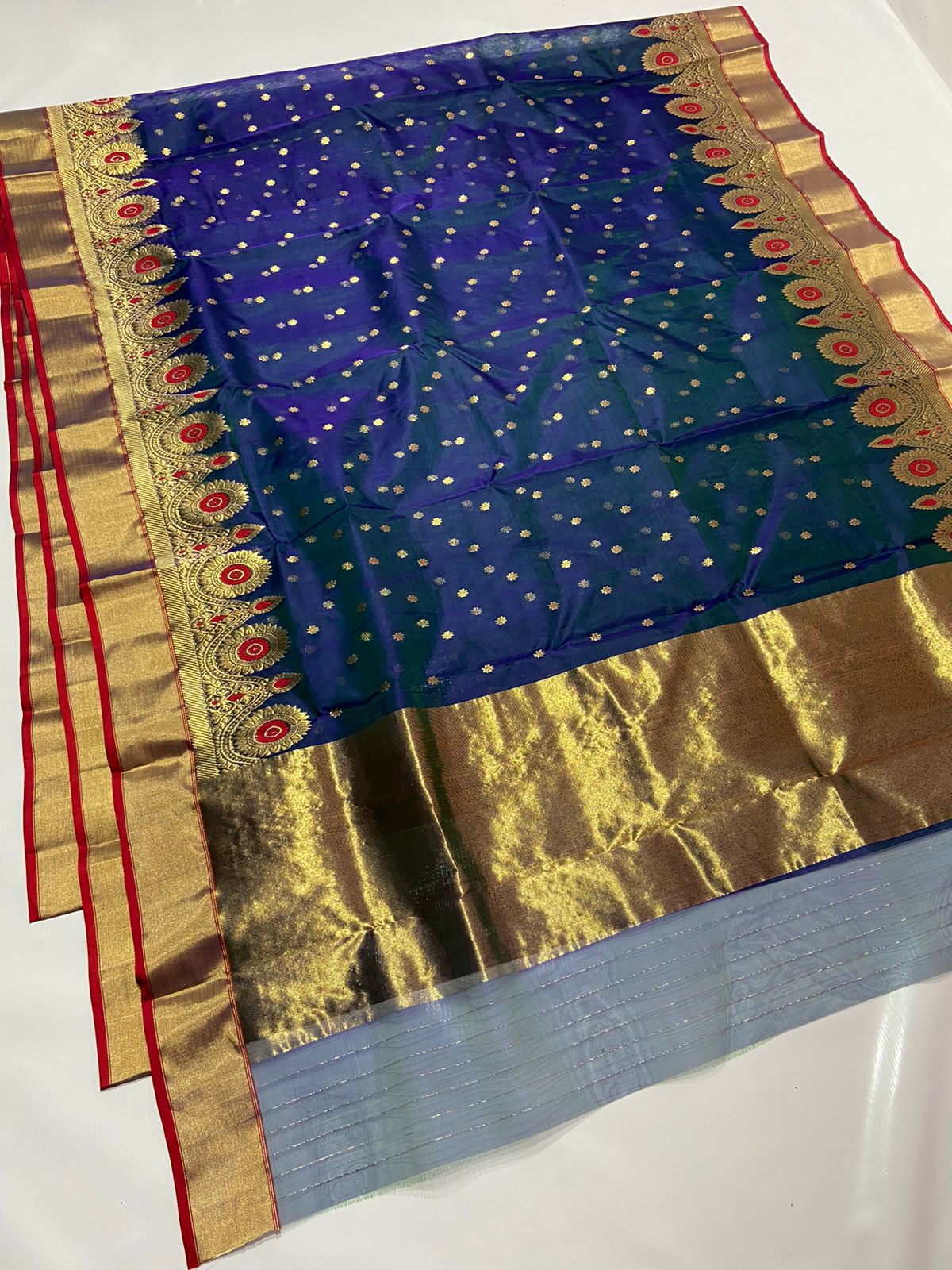Handwoven Astronaut Color Organza Chanderi Katan Silk Saree - Authentic Chanderi silk sarees Chanderi Saree