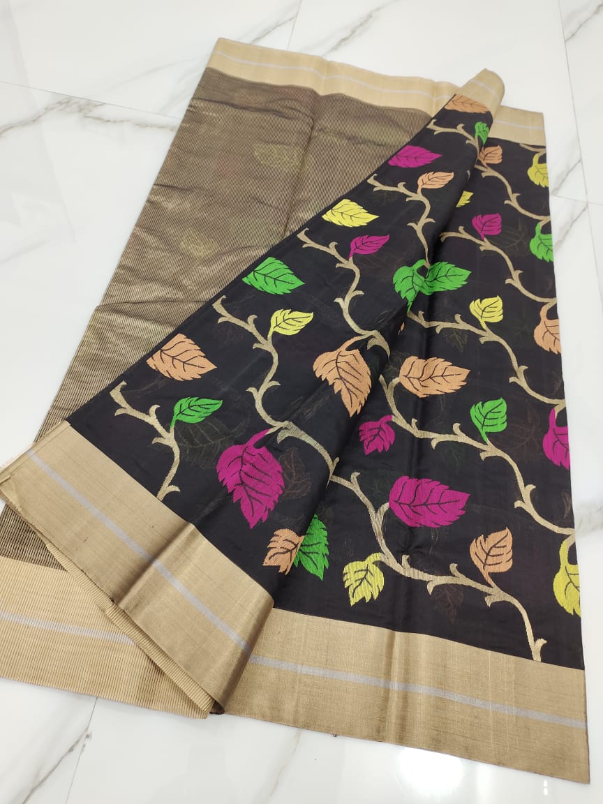 Handwoven Baltic Sea Color Chanderi Pattu Silk Saree - Authentic Chanderi silk sarees Chanderi Saree - View 1