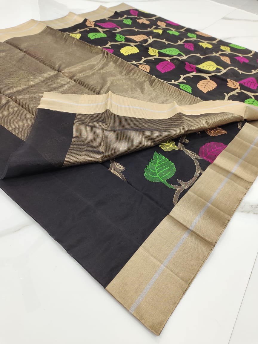 Handwoven Baltic Sea Color Chanderi Pattu Silk Saree - Authentic Chanderi silk sarees Chanderi Saree - View 2