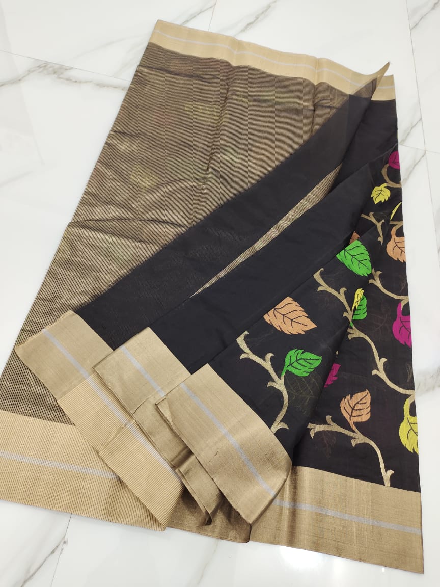 Handwoven Baltic Sea Color Chanderi Pattu Silk Saree - Authentic Chanderi silk sarees Chanderi Saree - View 3