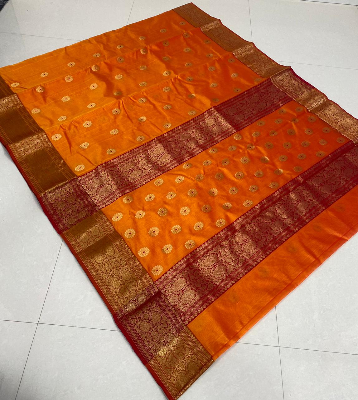 Handwoven Bamboo Color Chanderi Pattu Silk Saree - Authentic Chanderi silk sarees Chanderi Saree