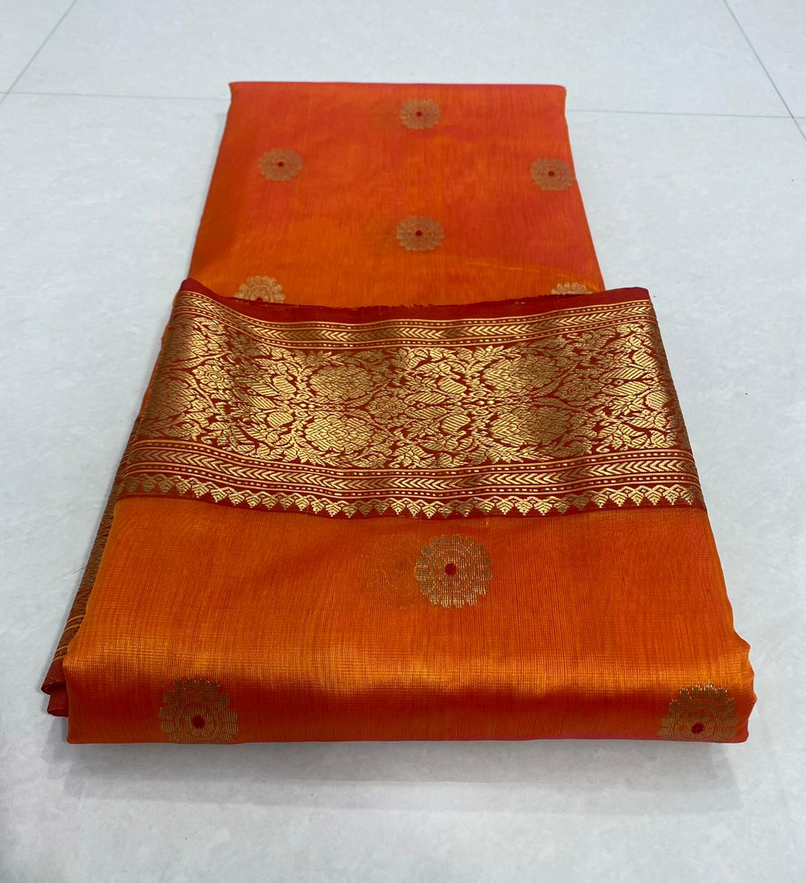 Handwoven Bamboo Color Chanderi Pattu Silk Saree - Authentic Chanderi silk sarees Chanderi Saree - View 3