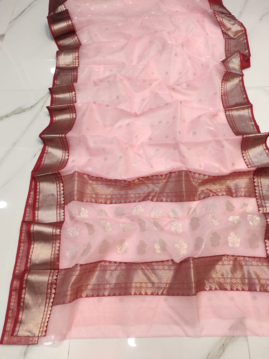 Handwoven Beauty Bush Color Organza Chanderi Katan Silk Saree - Authentic Chanderi silk sarees Chanderi Saree - View 1