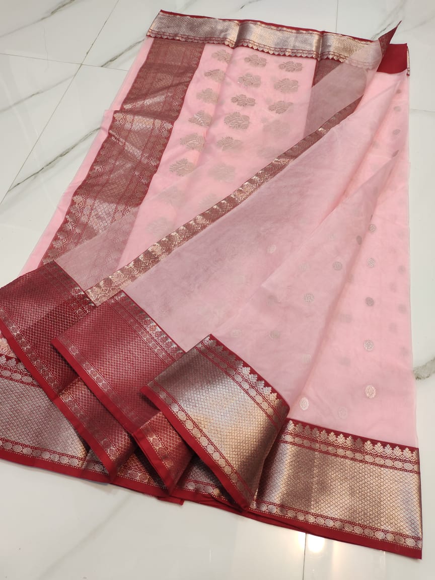 Handwoven Beauty Bush Color Organza Chanderi Katan Silk Saree - Authentic Chanderi silk sarees Chanderi Saree - View 2