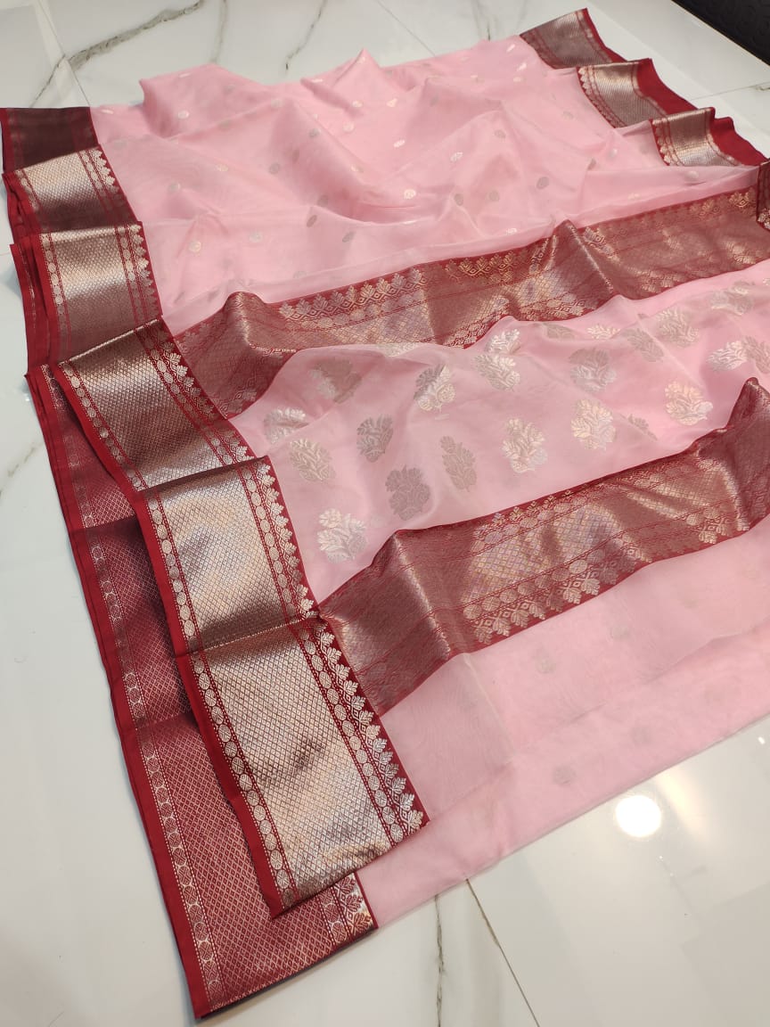 Handwoven Beauty Bush Color Organza Chanderi Katan Silk Saree - Authentic Chanderi silk sarees Chanderi Saree - View 3