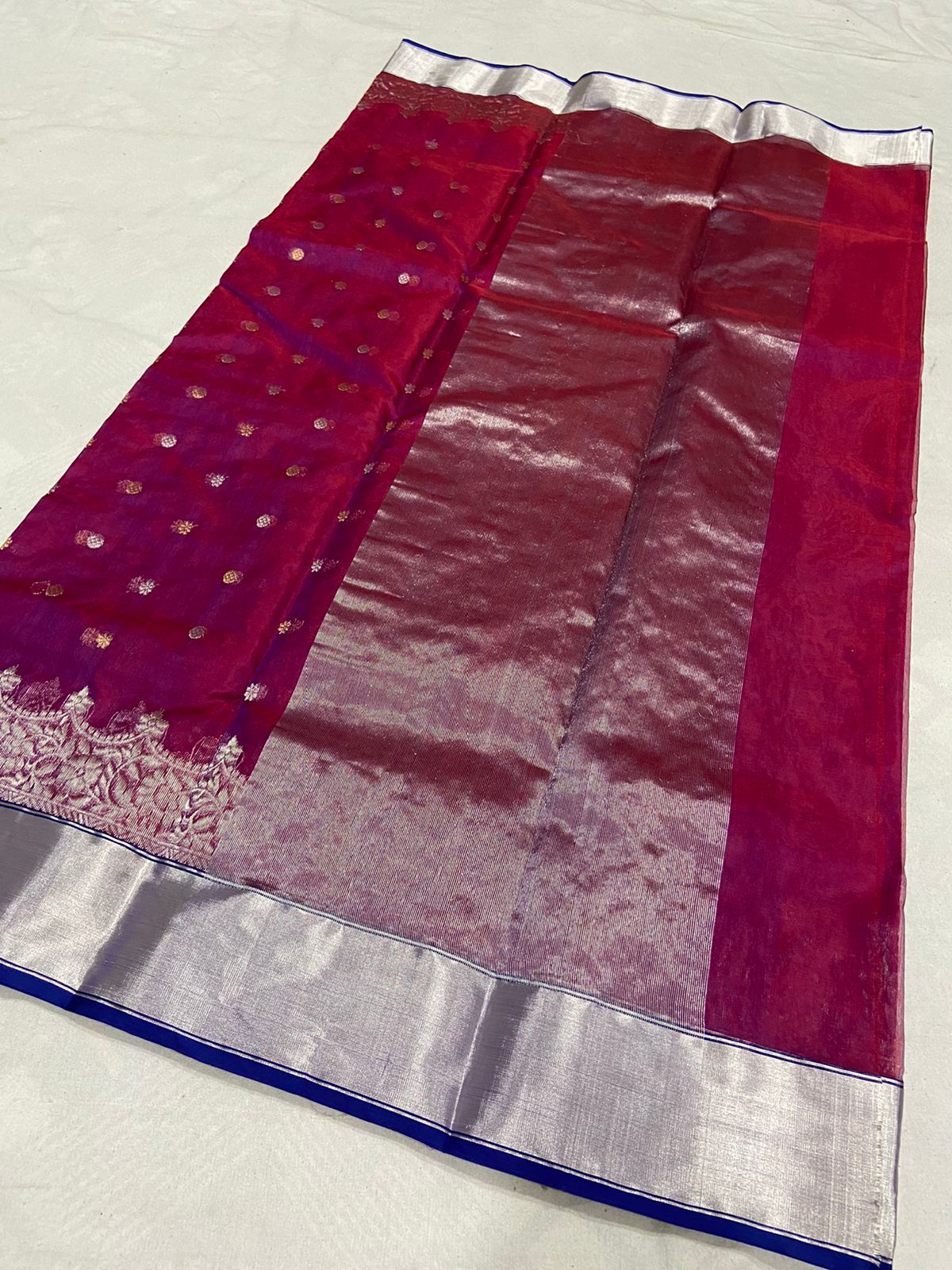 Handwoven Big Dip O Ruby Color Organza Chanderi Katan Silk Saree - Authentic Chanderi silk sarees Chanderi Saree - View 2