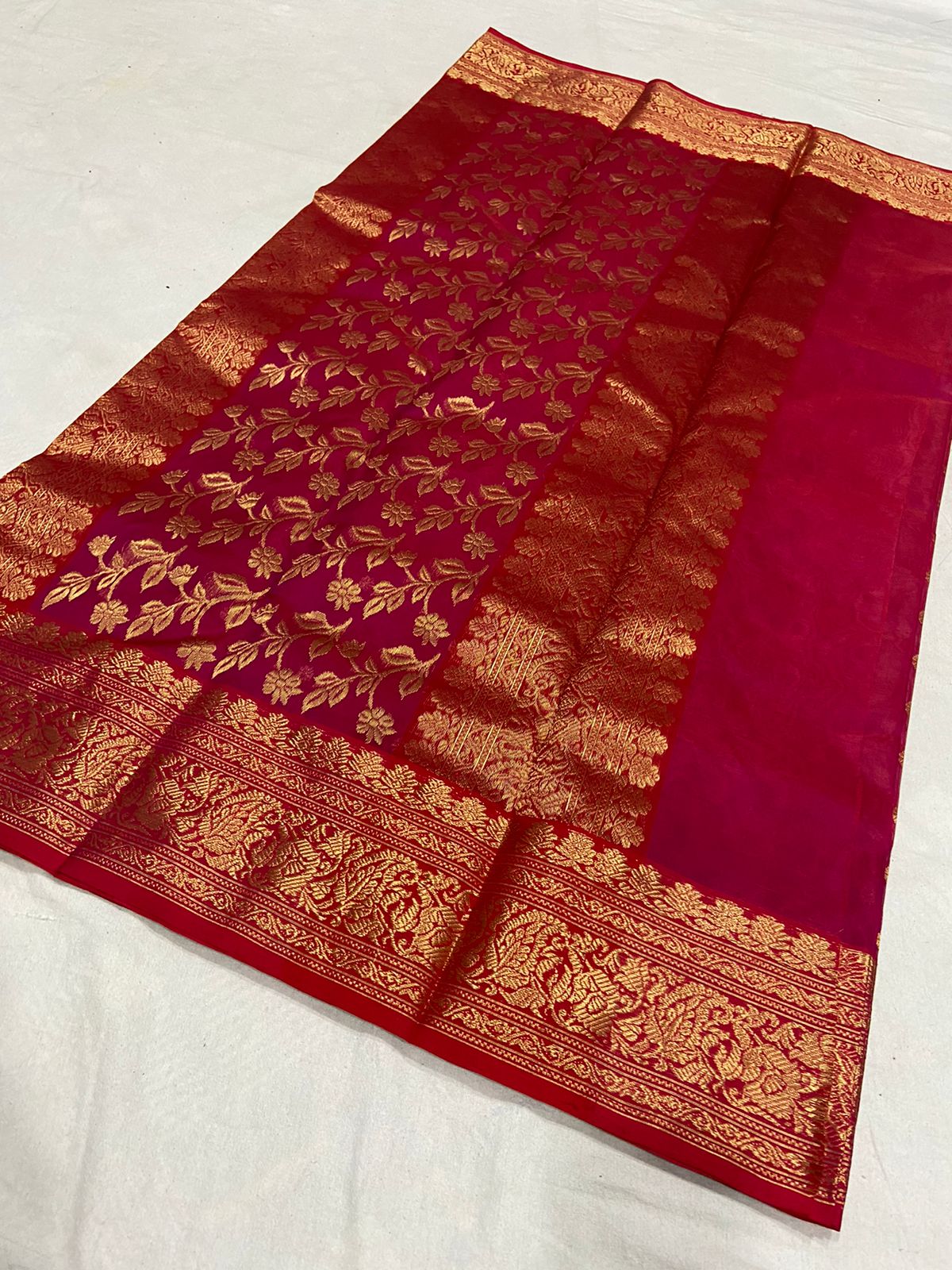 Handwoven Big Dip-o-Ruby Color Organza Chanderi Katan Silk Saree - Authentic Chanderi silk sarees Chanderi Saree - View 2