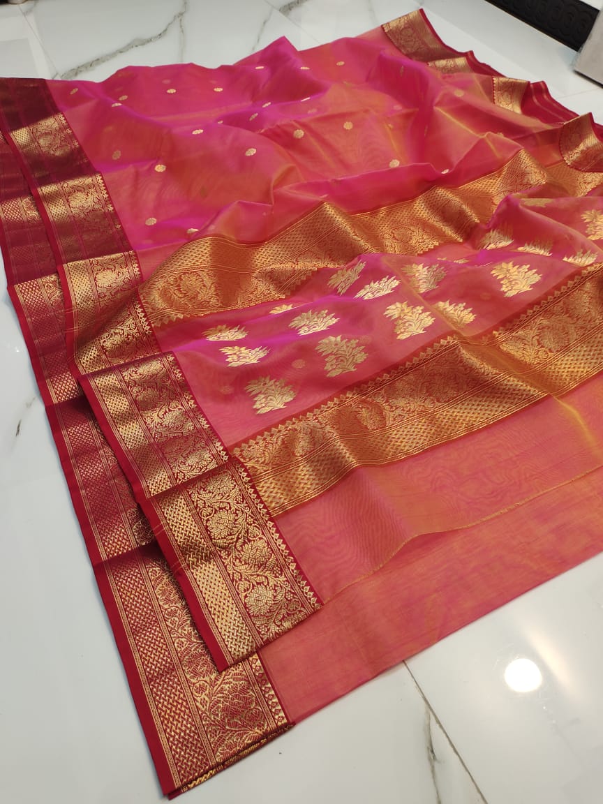 Handwoven Bittersweet Shimmer Color Organza Chanderi Katan Silk Saree - Authentic Chanderi silk sarees Chanderi Saree - View 1