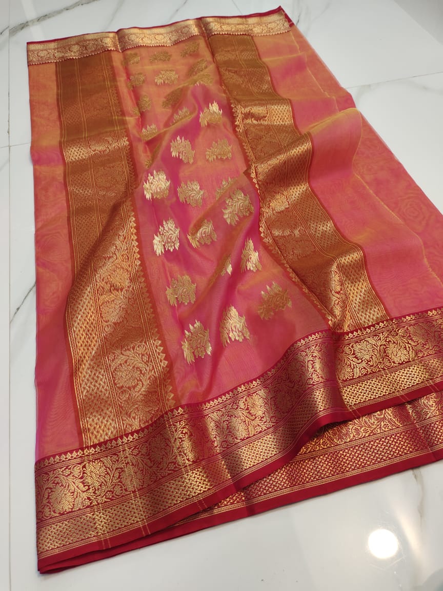Handwoven Bittersweet Shimmer Color Organza Chanderi Katan Silk Saree - Authentic Chanderi silk sarees Chanderi Saree - View 2