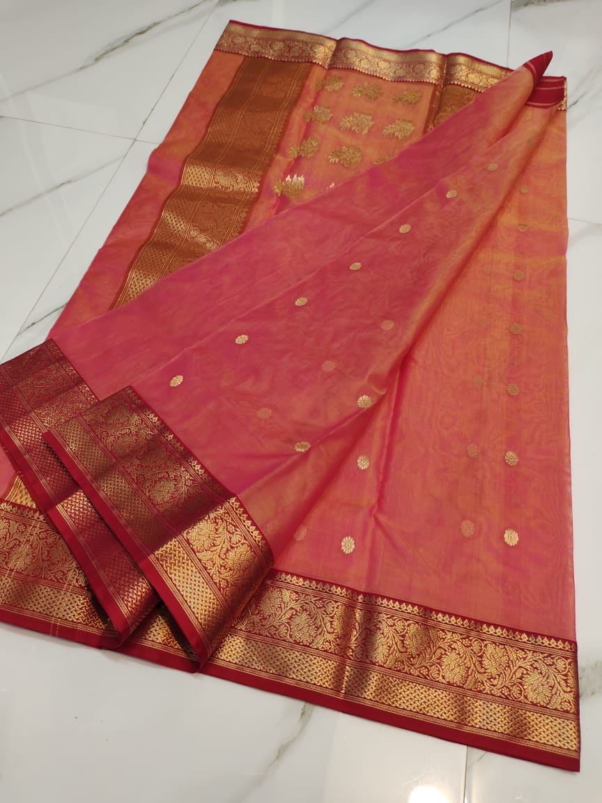 Handwoven Bittersweet Shimmer Color Organza Chanderi Katan Silk Saree - Authentic Chanderi silk sarees Chanderi Saree - View 3