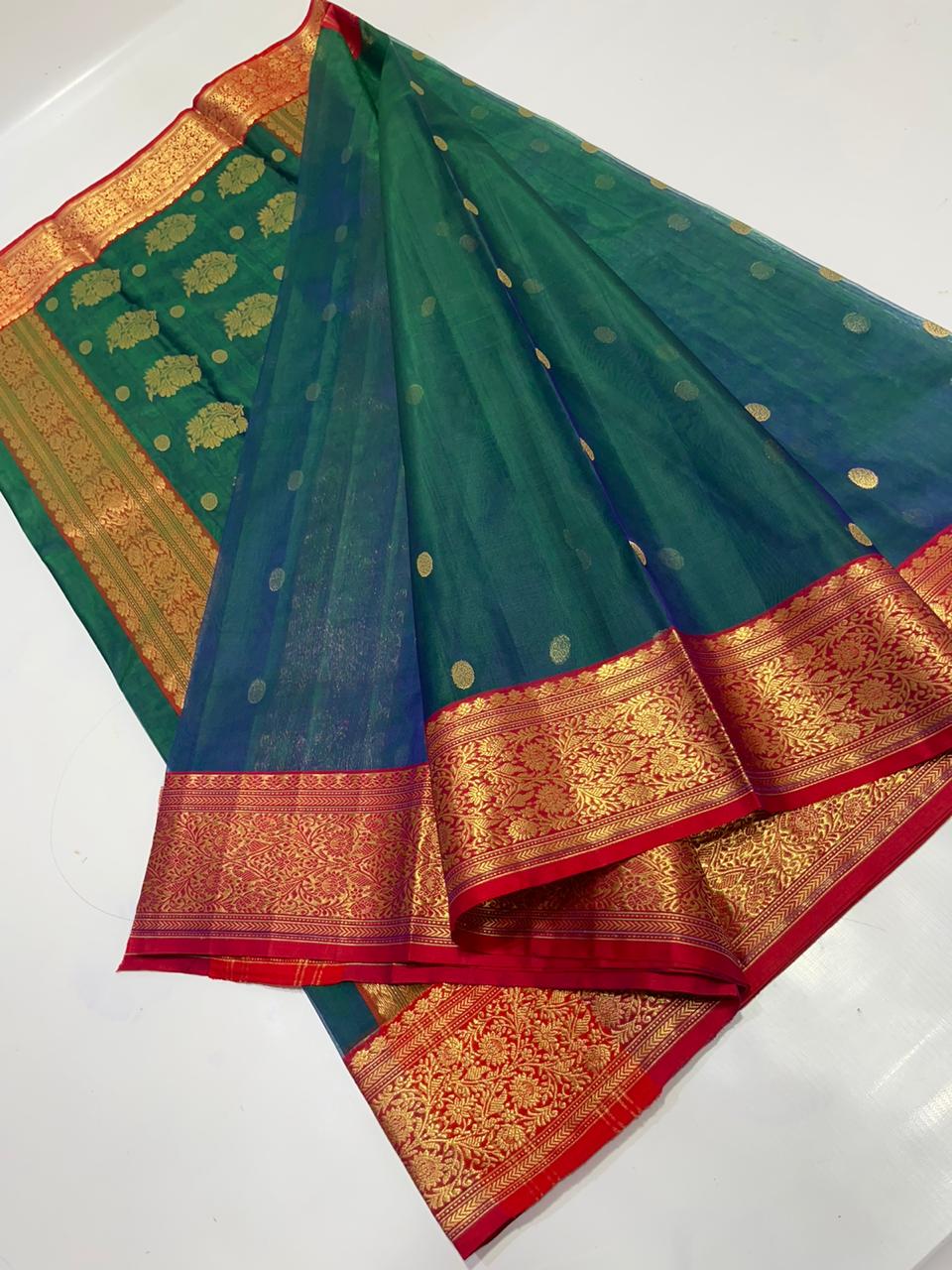 Handwoven Blue Blue Dianne Color Organza Chanderi Katan Silk Saree - Authentic Chanderi silk sarees Chanderi Saree - View 2
