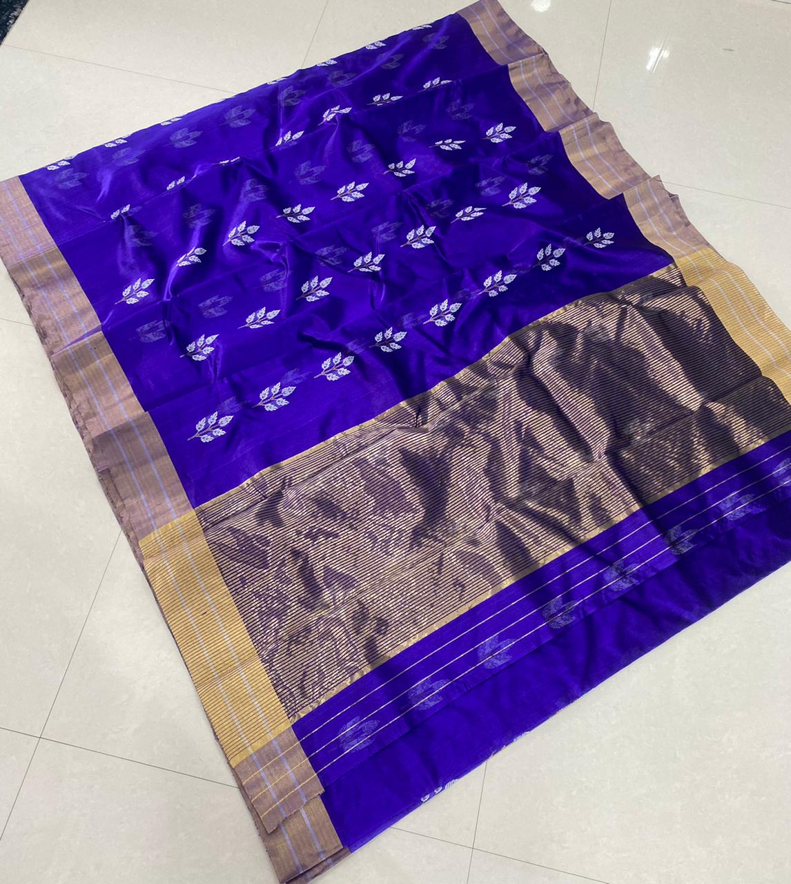 Handwoven Blue Blue Gem Color Chanderi Pattu Silk Saree - Authentic Chanderi silk sarees Chanderi Saree