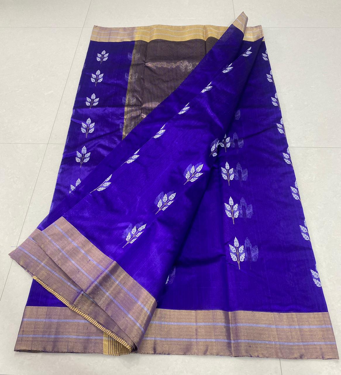 Handwoven Blue Blue Gem Color Chanderi Pattu Silk Saree - Authentic Chanderi silk sarees Chanderi Saree - View 2