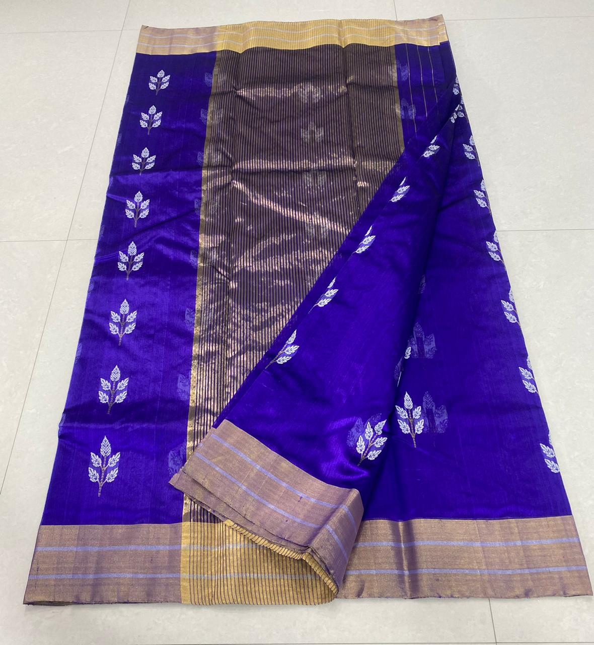 Handwoven Blue Blue Gem Color Chanderi Pattu Silk Saree - Authentic Chanderi silk sarees Chanderi Saree - View 3