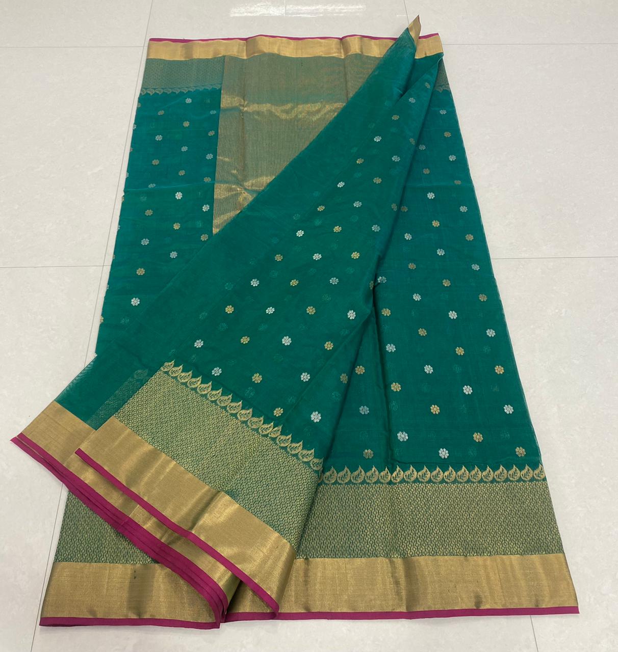 Handwoven Blue Blue Stone Color Chanderi Pattu Silk Saree - Authentic Chanderi silk sarees Chanderi Saree - View 2