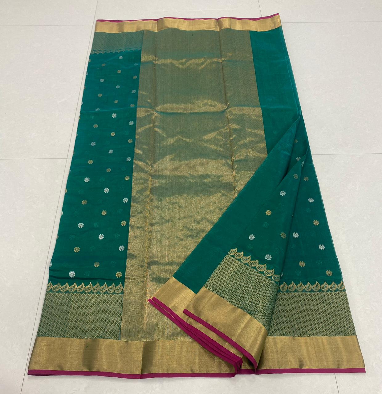 Handwoven Blue Blue Stone Color Chanderi Pattu Silk Saree - Authentic Chanderi silk sarees Chanderi Saree - View 3