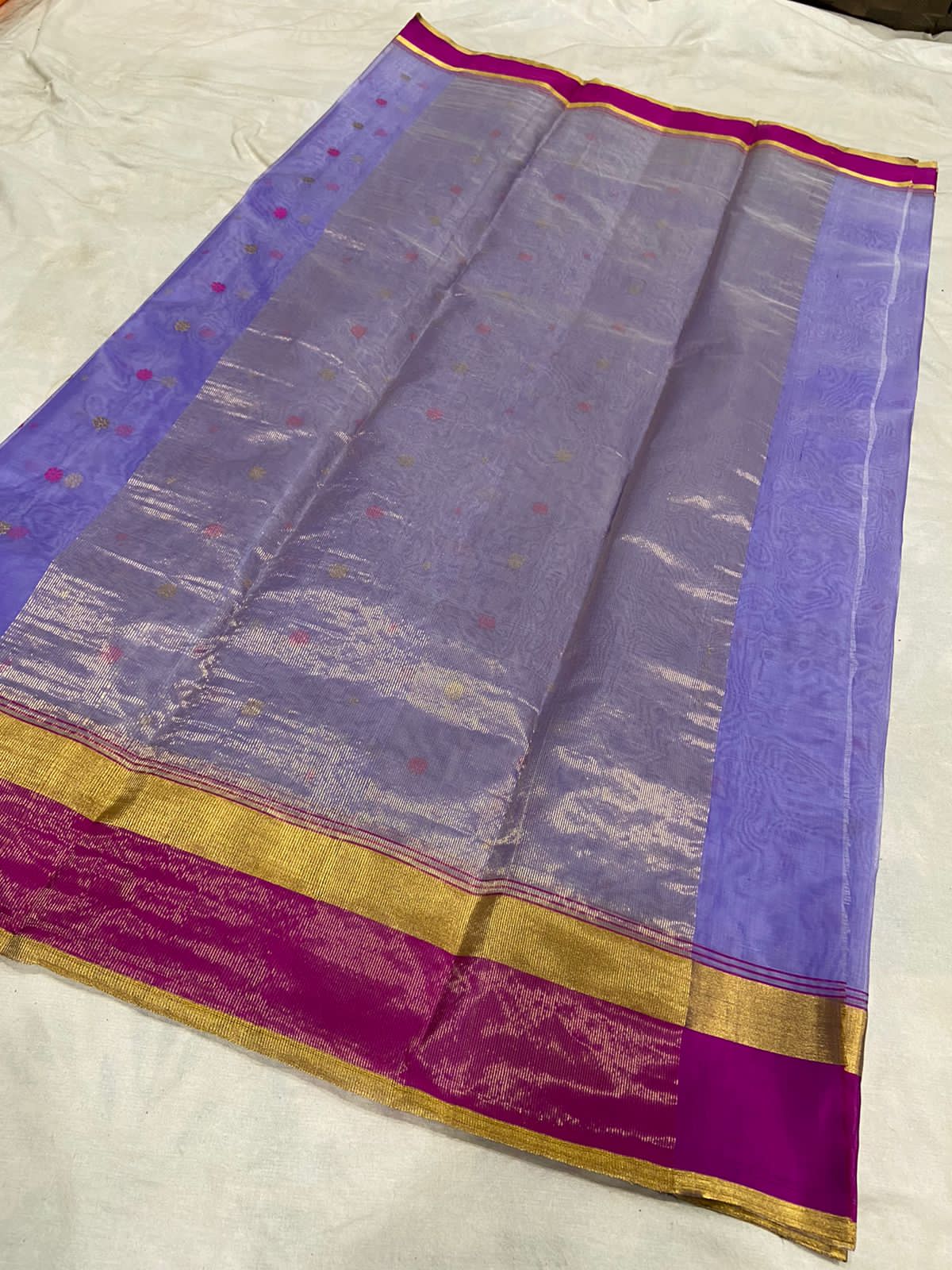 Handwoven Blue Blue Violet Color Organza Chanderi Katan Silk Saree - Authentic Chanderi silk sarees Chanderi Saree - View 2