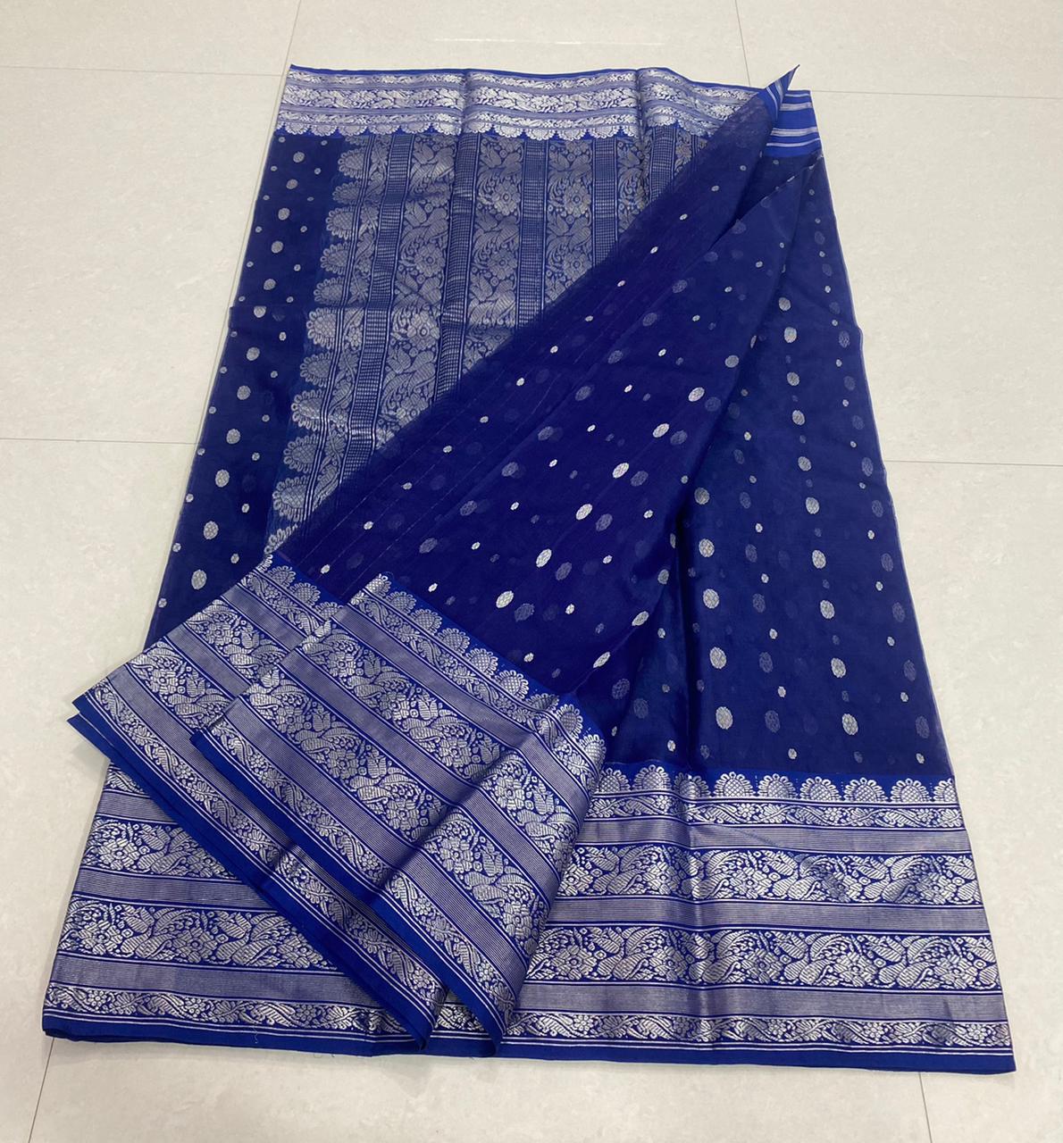 Handwoven Blue Blue Zodiac Color Organza Chanderi Katan Silk Saree - Authentic Chanderi silk sarees Chanderi Saree - View 2