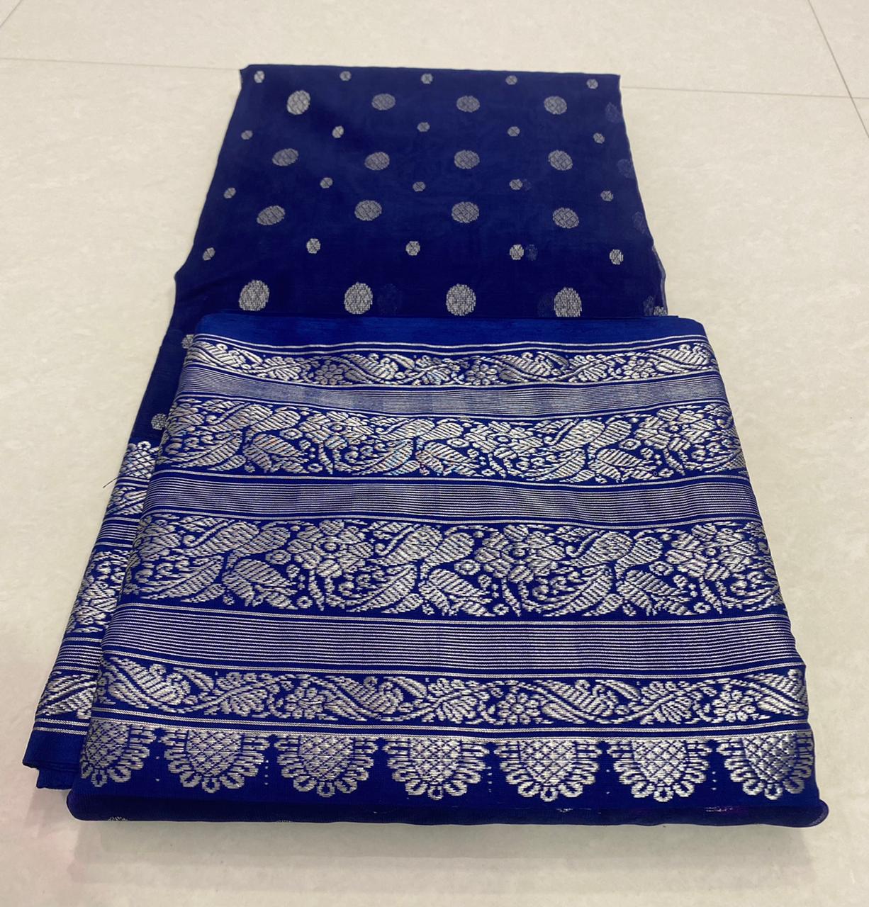 Handwoven Blue Blue Zodiac Color Organza Chanderi Katan Silk Saree - Authentic Chanderi silk sarees Chanderi Saree - View 3