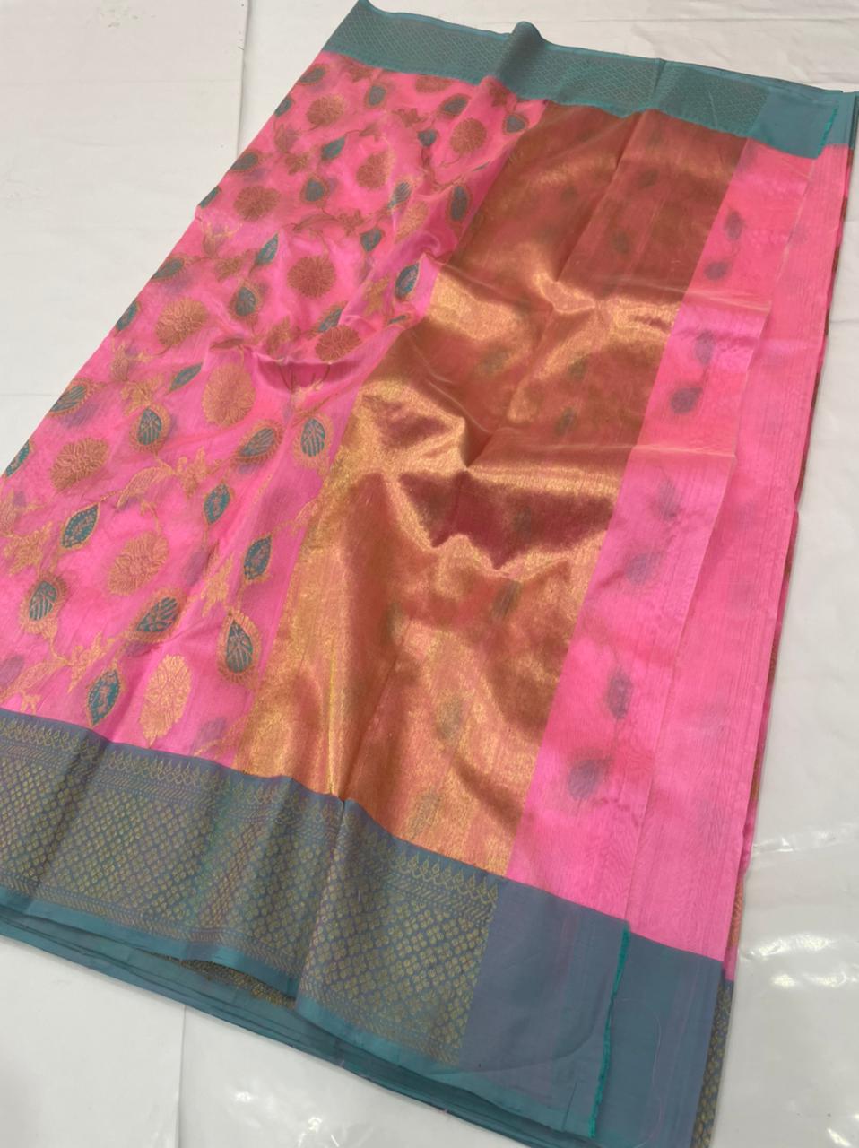 Handwoven Blush Color Chanderi Pattu Silk Saree - Authentic Chanderi silk sarees Chanderi Saree - View 1