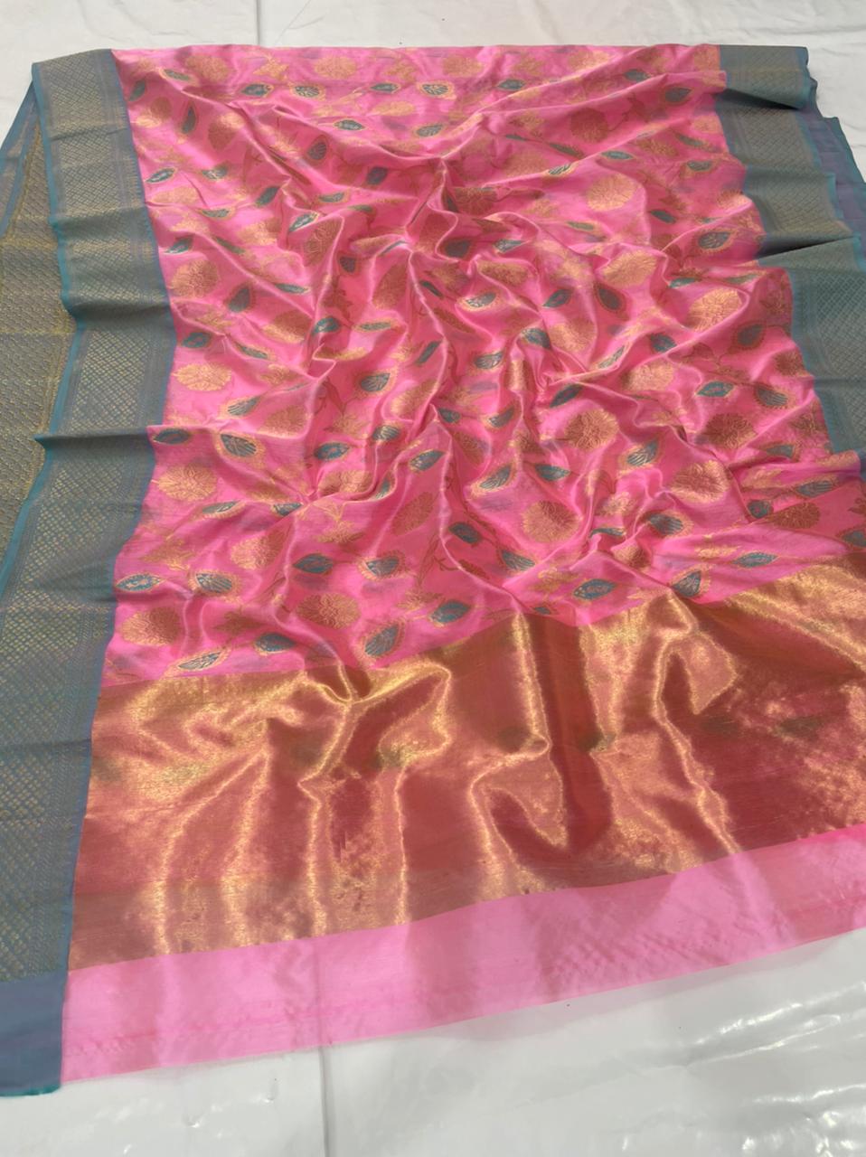 Handwoven Blush Color Chanderi Pattu Silk Saree - Authentic Chanderi silk sarees Chanderi Saree - View 2