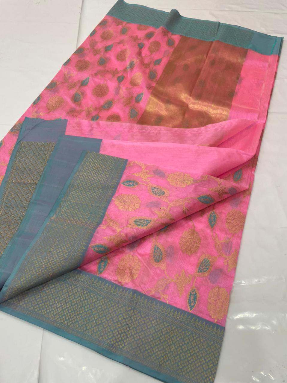 Handwoven Blush Color Chanderi Pattu Silk Saree - Authentic Chanderi silk sarees Chanderi Saree - View 3
