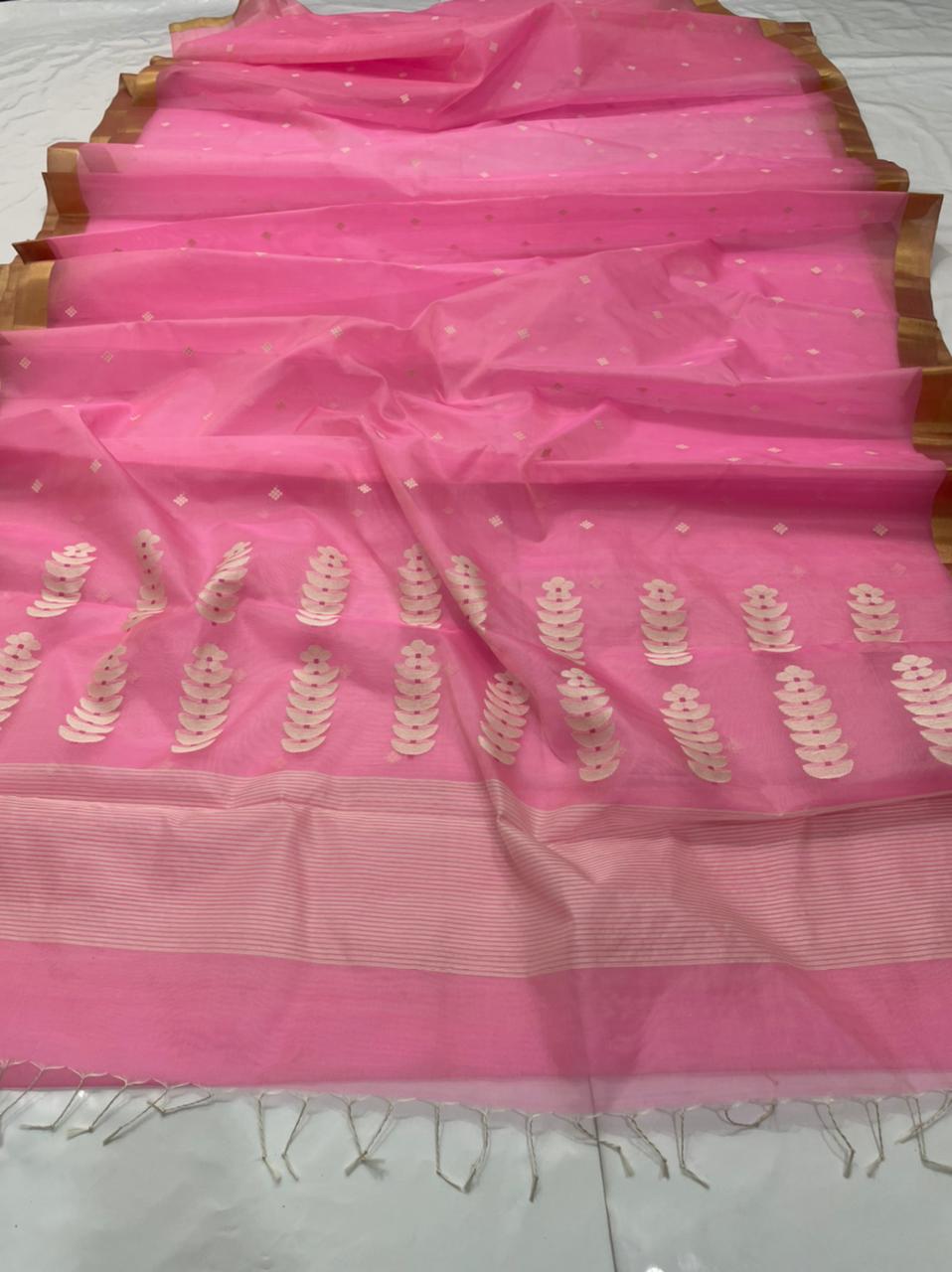 Handwoven Blush Color Organza Chanderi Katan Silk Saree - Authentic Chanderi silk sarees Chanderi Saree - View 2