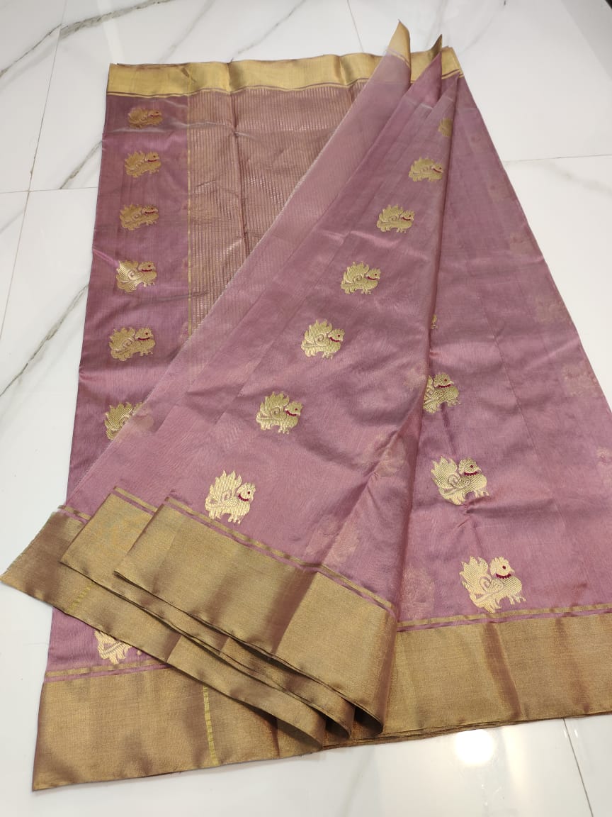 Handwoven Brandy Rose Color Chanderi Pattu Silk Saree - Authentic Chanderi silk sarees Chanderi Saree - View 1