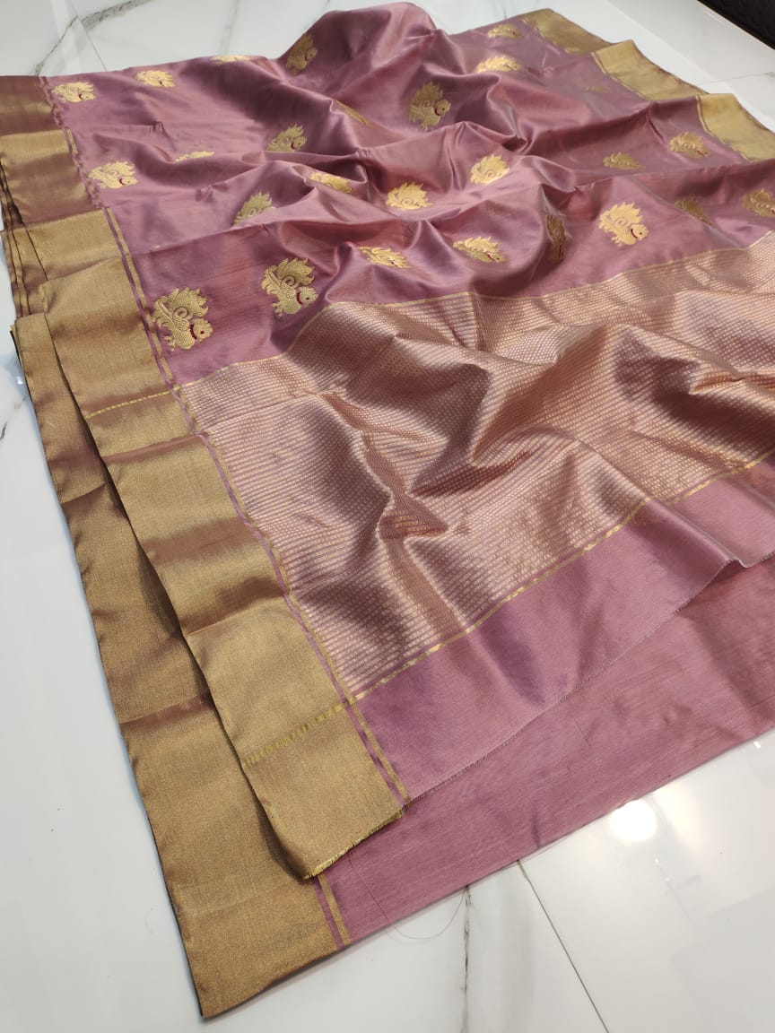 Handwoven Brandy Rose Color Chanderi Pattu Silk Saree - Authentic Chanderi silk sarees Chanderi Saree - View 2