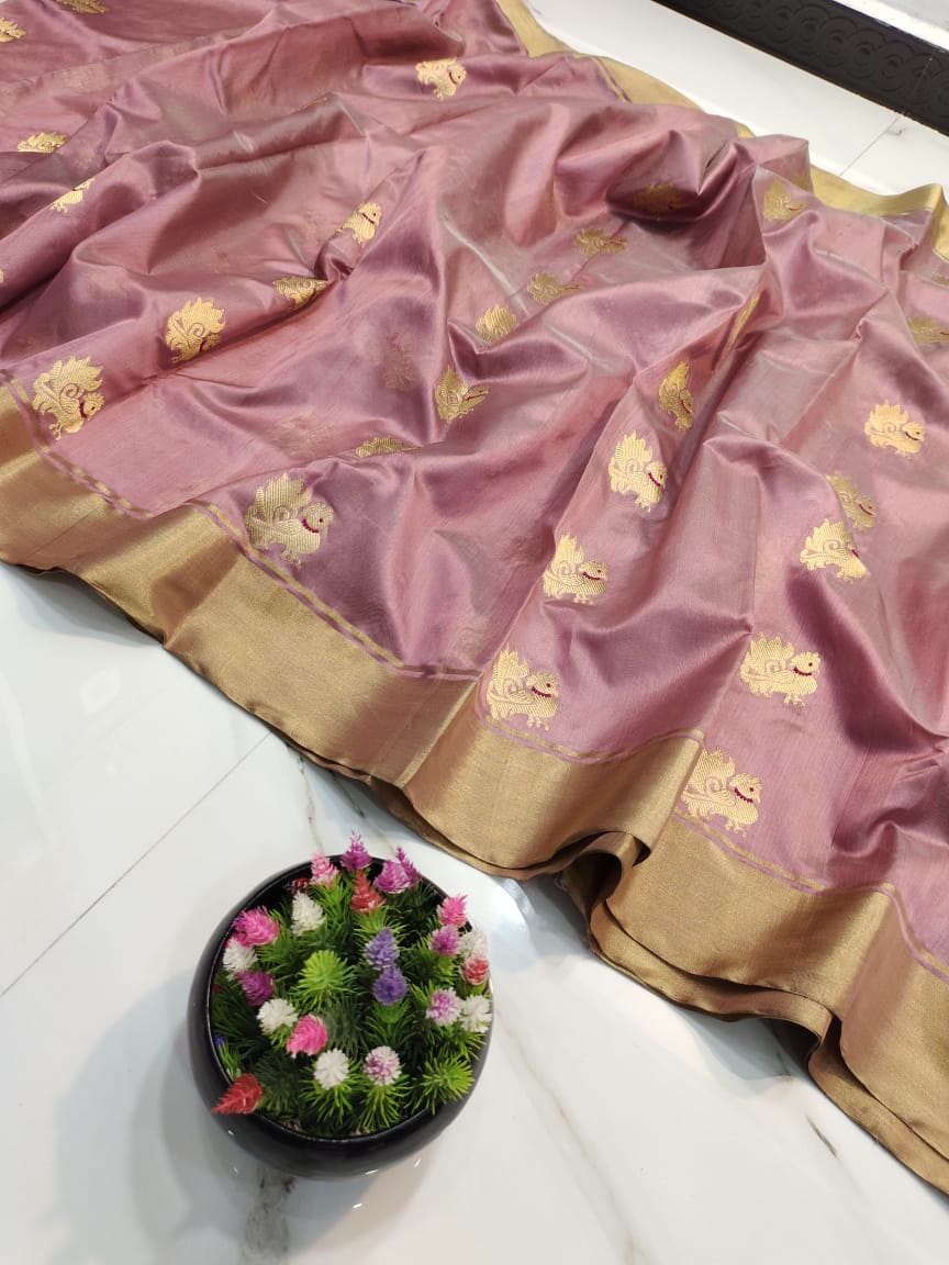 Handwoven Brandy Rose Color Chanderi Pattu Silk Saree - Authentic Chanderi silk sarees Chanderi Saree - View 3