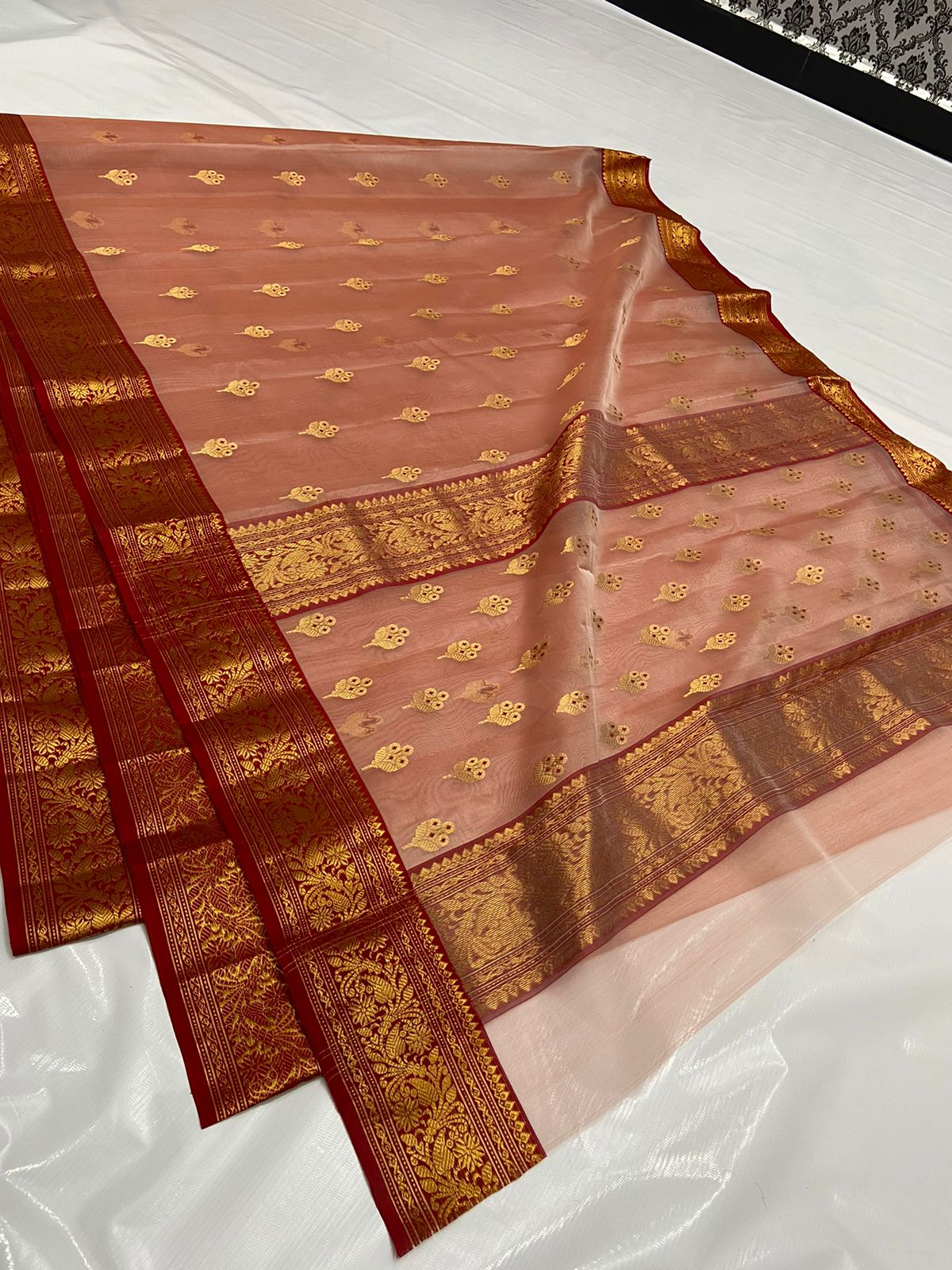 Handwoven Brown sugar Color Organza Chanderi Katan Silk Saree - Authentic Chanderi silk sarees Chanderi Saree - View 1