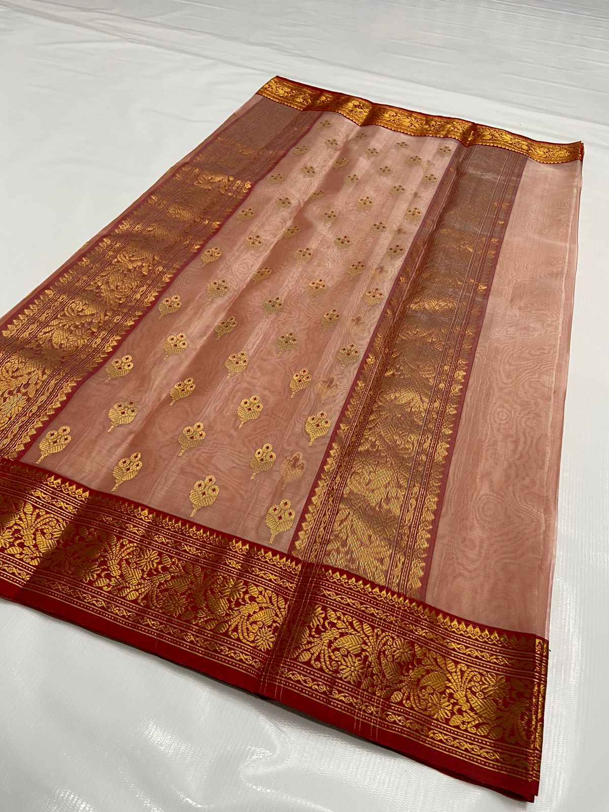 Handwoven Brown sugar Color Organza Chanderi Katan Silk Saree - Authentic Chanderi silk sarees Chanderi Saree - View 2