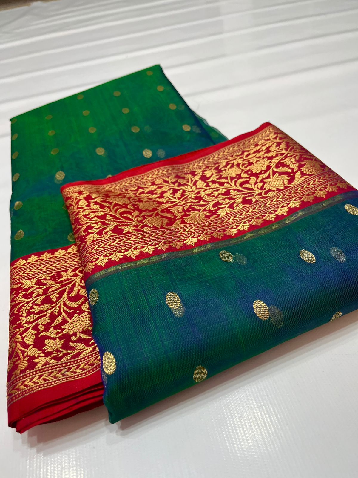 Handwoven Green Brunswick Green Color Organza Chanderi Katan Silk Saree - Authentic Chanderi silk sarees Chanderi Saree - View 3