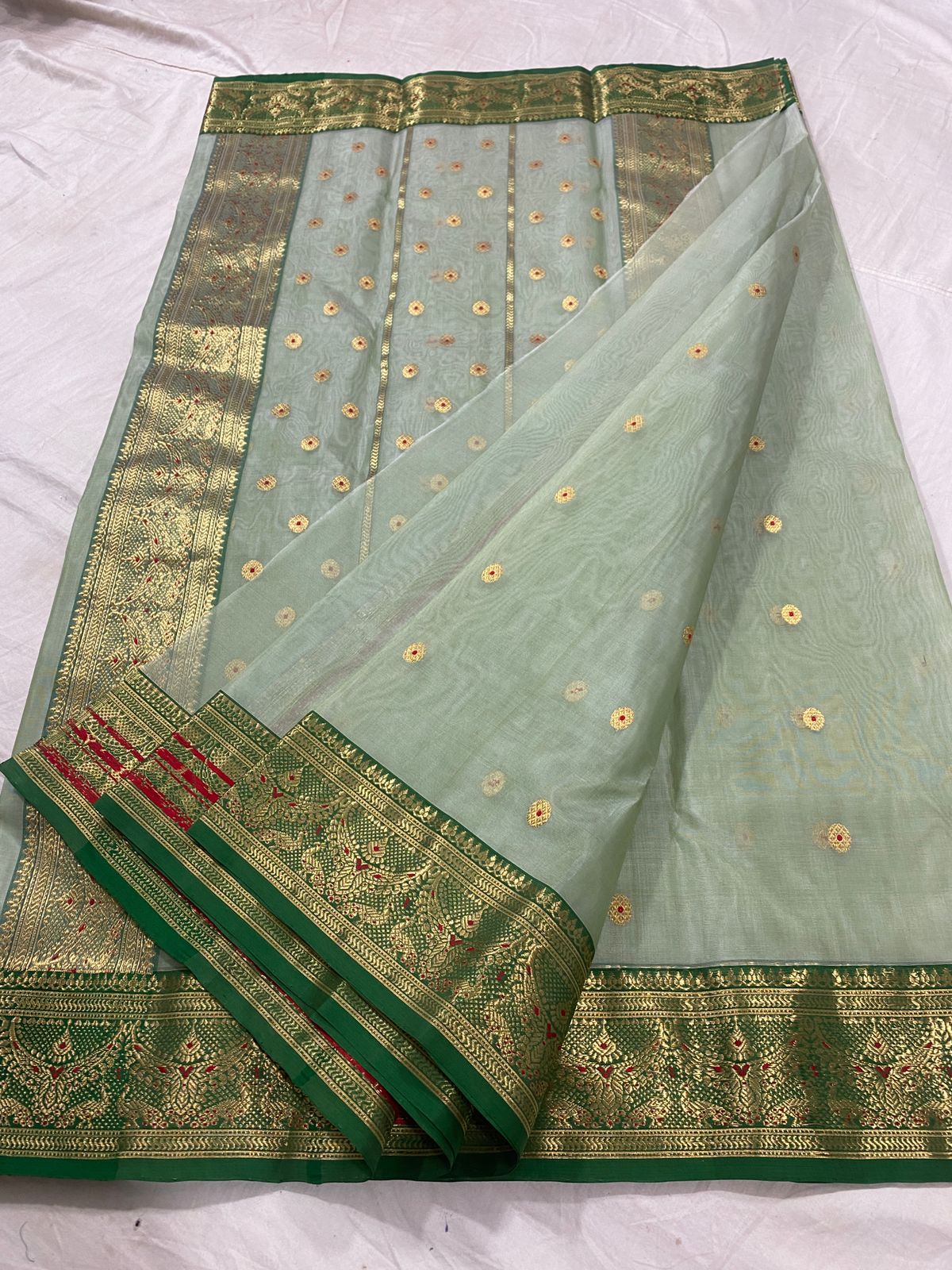 Handwoven Bud Color Organza Chanderi Katan Silk Saree - Authentic Chanderi silk sarees Chanderi Saree - View 2
