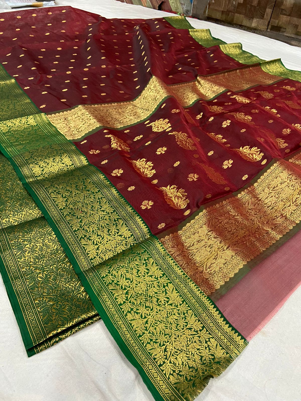 Handwoven Bulgarian Rose Color Organza Chanderi Katan Silk Saree - Authentic Chanderi silk sarees Chanderi Saree