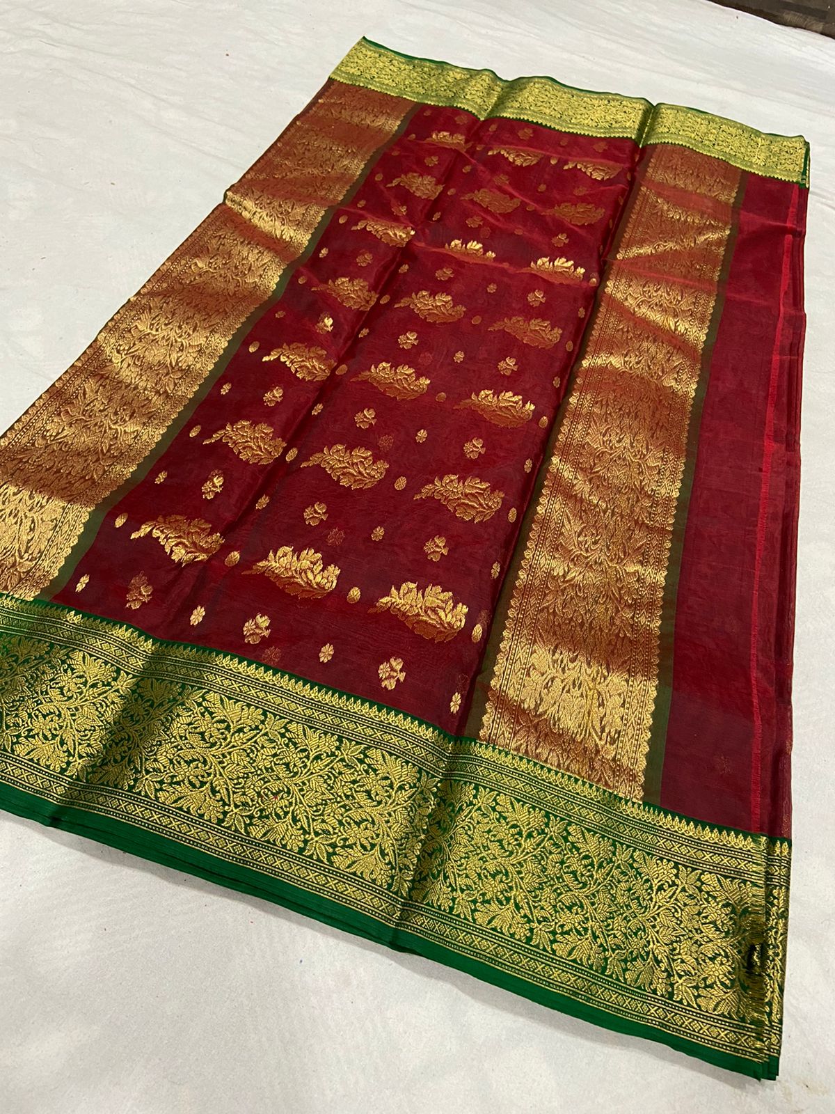 Handwoven Bulgarian Rose Color Organza Chanderi Katan Silk Saree - Authentic Chanderi silk sarees Chanderi Saree - View 2