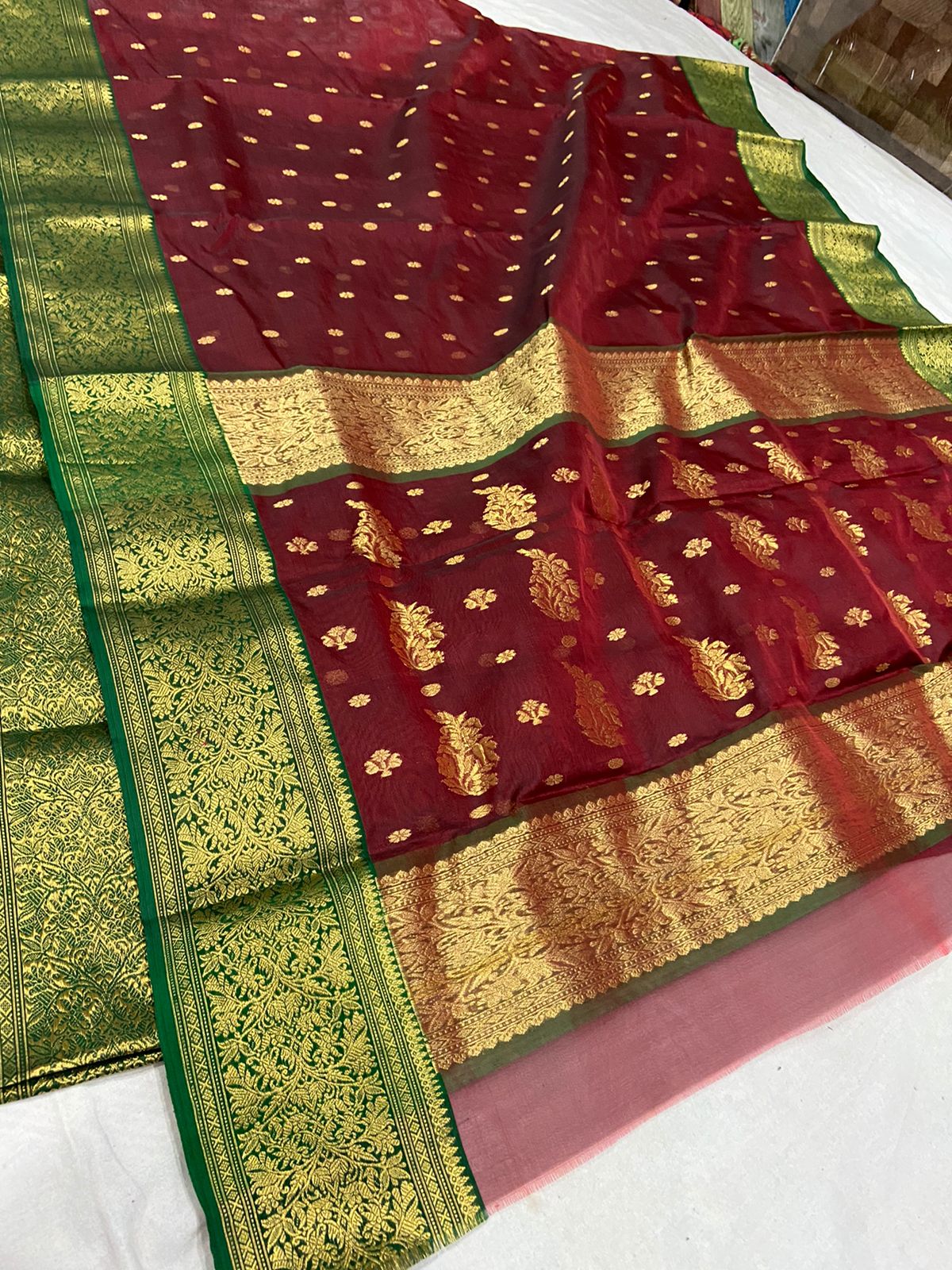 Handwoven Bulgarian Rose Color Organza Chanderi Katan Silk Saree - Authentic Chanderi silk sarees Chanderi Saree - View 3