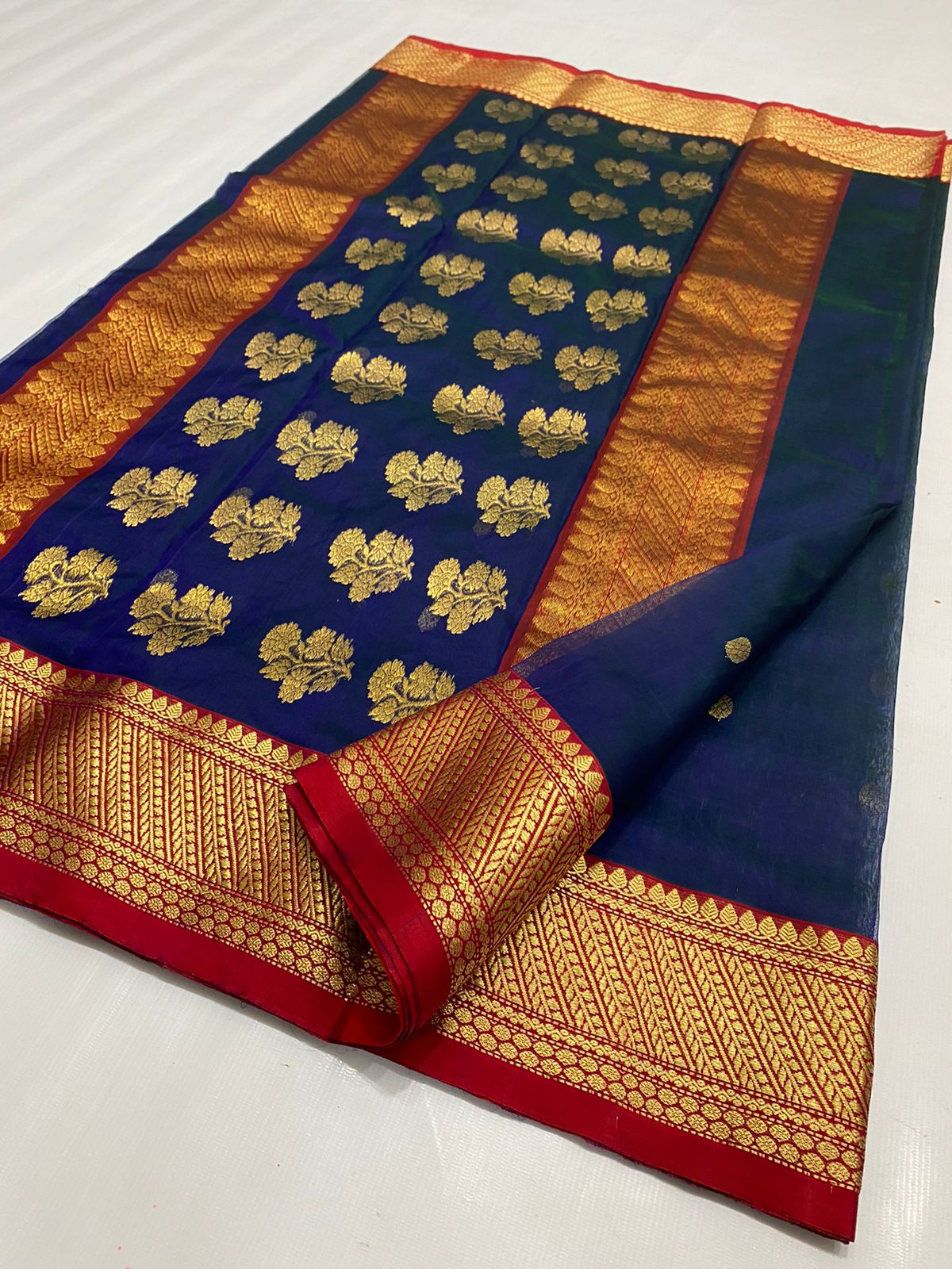Handwoven Bunting Color Organza Chanderi Katan Silk Saree - Authentic Chanderi silk sarees Chanderi Saree - View 1